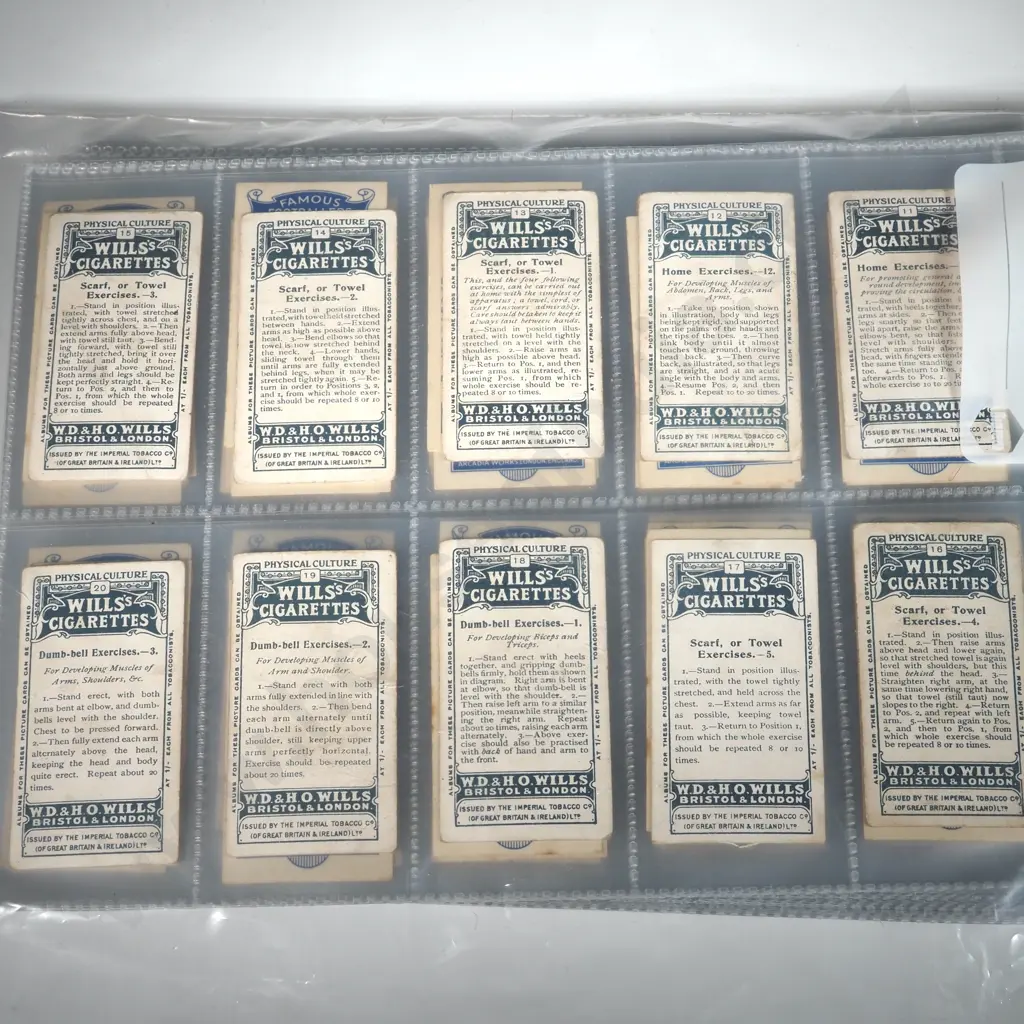 Large Collection of Wills Cigarette Cards In Plastic Sleeves Including Exercises, Flowers, School Emblems, Flags, Image 1++