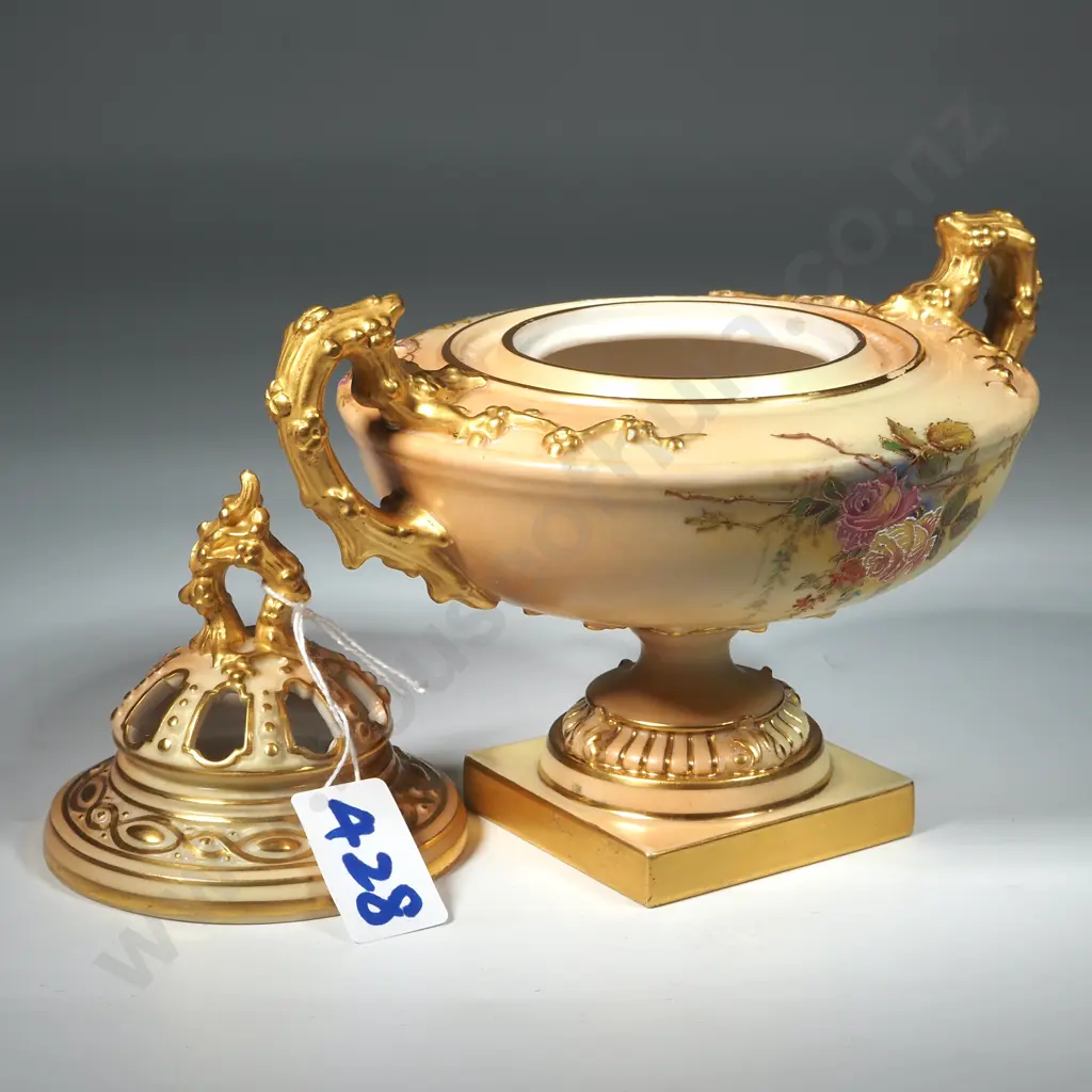 Royal Worcester Pot Pourri Decorated With Roses On A Bisque Ground  & Signed W Hale Image 1++