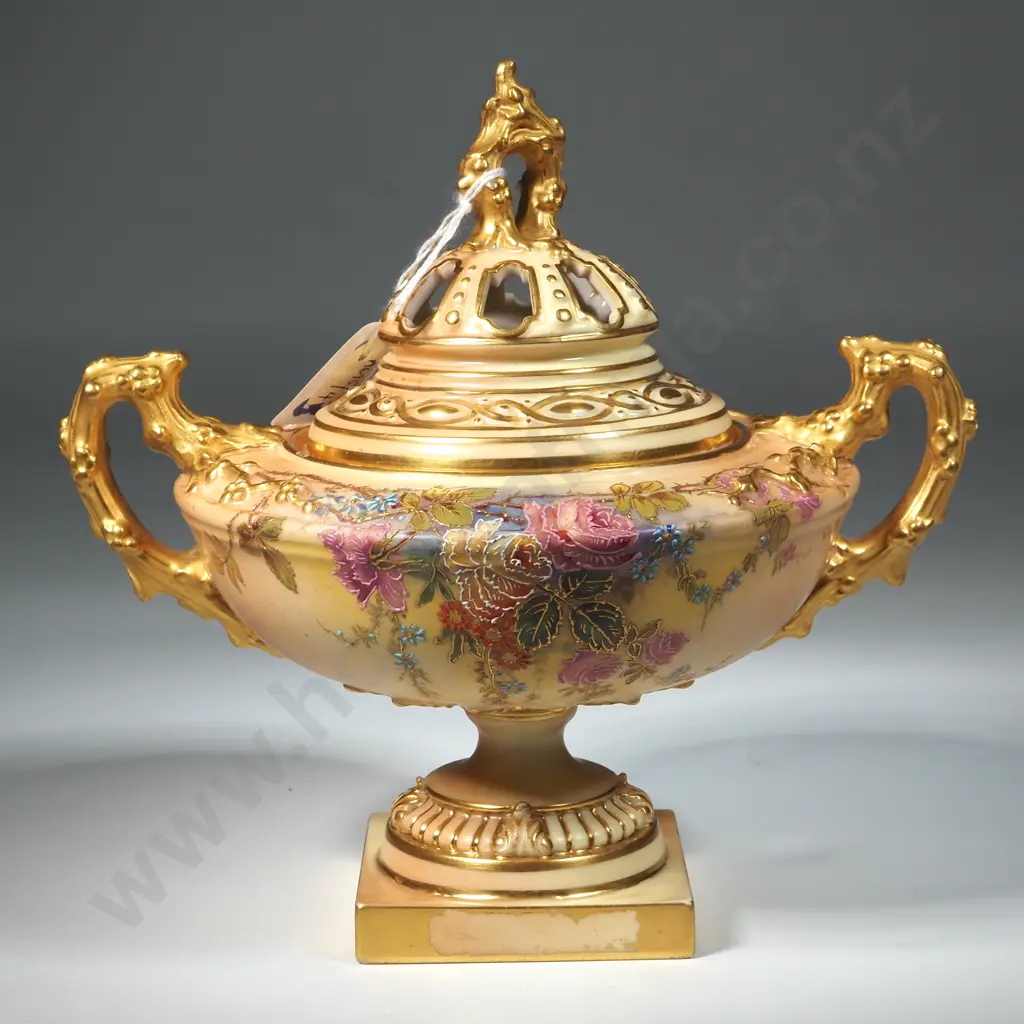 Royal Worcester Pot Pourri Decorated With Roses On A Bisque Ground  & Signed W Hale Image 1++