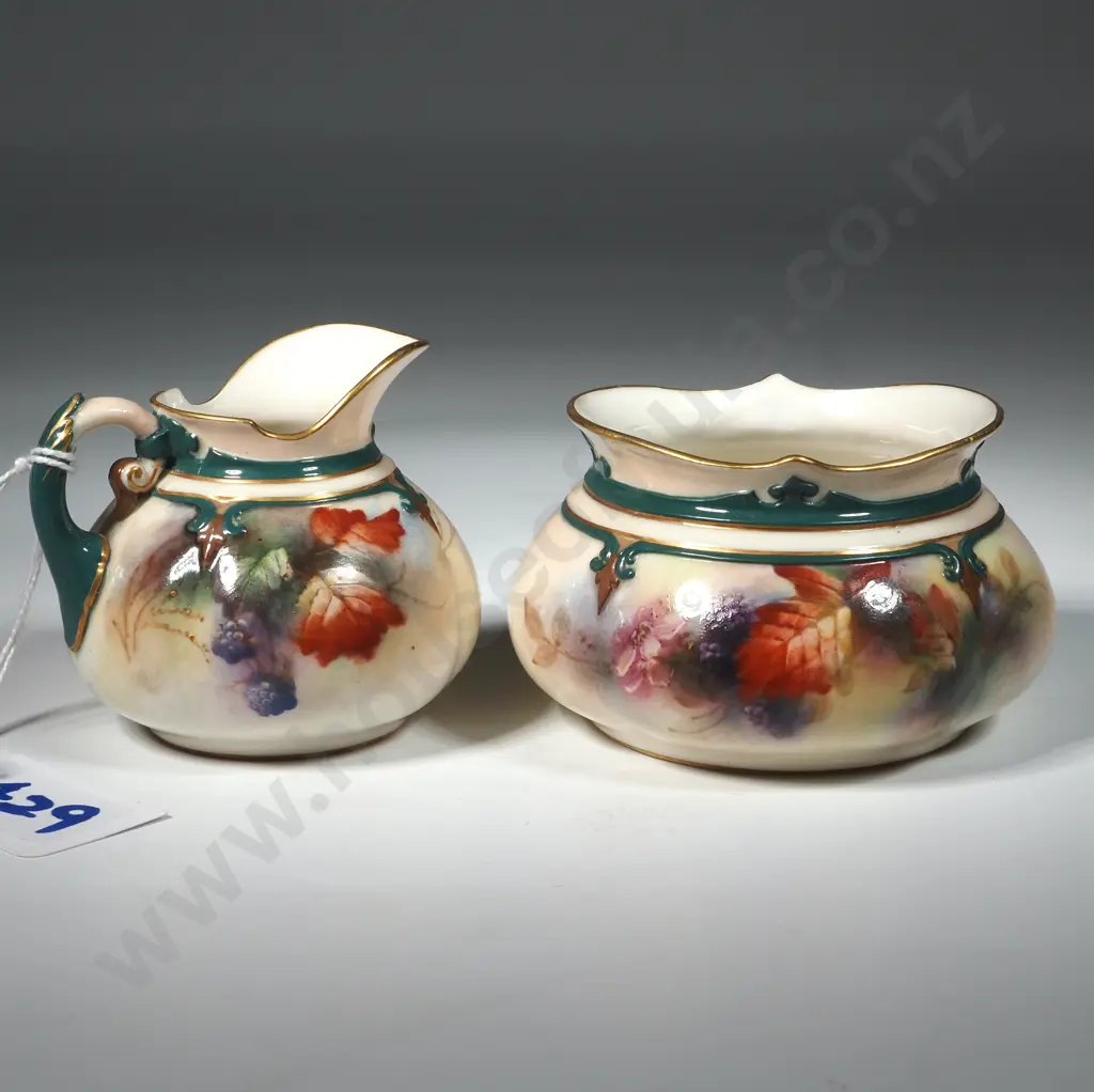 James Hadley Worcester Sugar & Creamer Handpainted In Autumnal Tints Image 1++