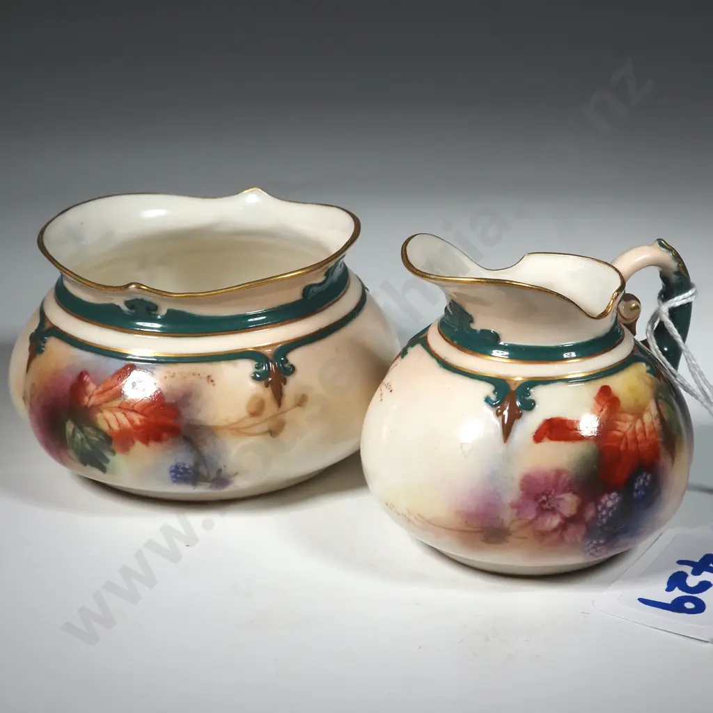 James Hadley Worcester Sugar & Creamer Handpainted In Autumnal Tints Image 1++