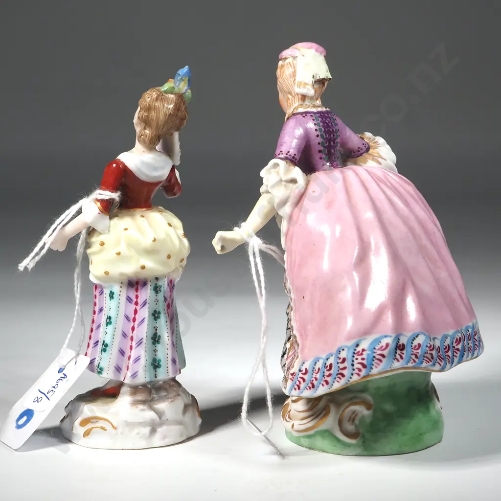Two German Porcelain Figures. Possibly Dresden & Depicting Young Women In Period Costume  Image 1++