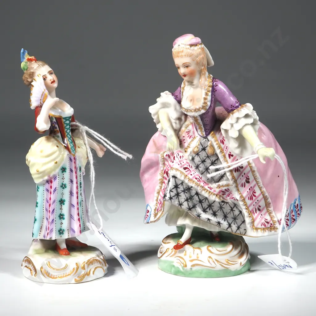 Two German Porcelain Figures. Possibly Dresden & Depicting Young Women In Period Costume  Image 1++