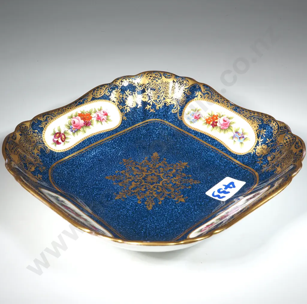 Aynsley "Aristocrat" Cobalt Blue Bowl With Gilt & Floral Panels.  Image 1++