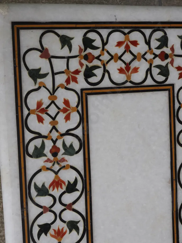 Marble Mosaic Side Table. The Intricately Agra Inlaid Marble, on a Gilt Wrought Iron Base. Image 1++