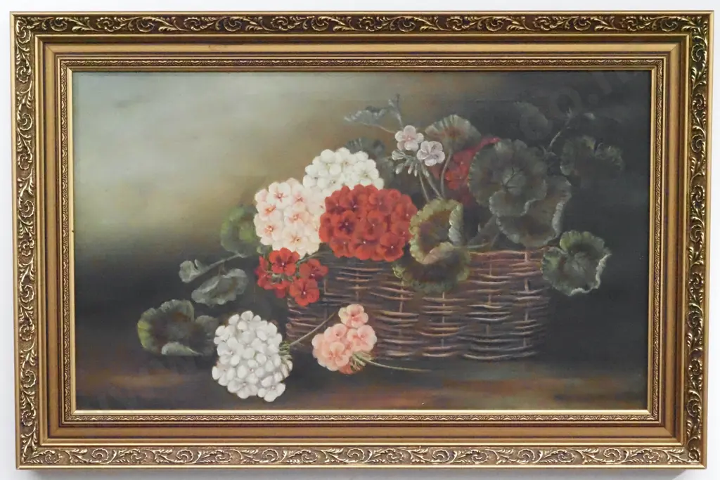 Still Life - Flowers in a Cain Basket. Oil on Windsor & Newton Canvas. Image 1++