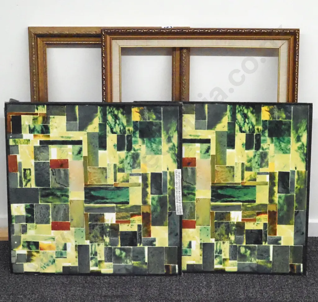 Two Boards Displaying a Small Selection of the Colours that Occur in NZ Jade.  Two Frames. Image 1++