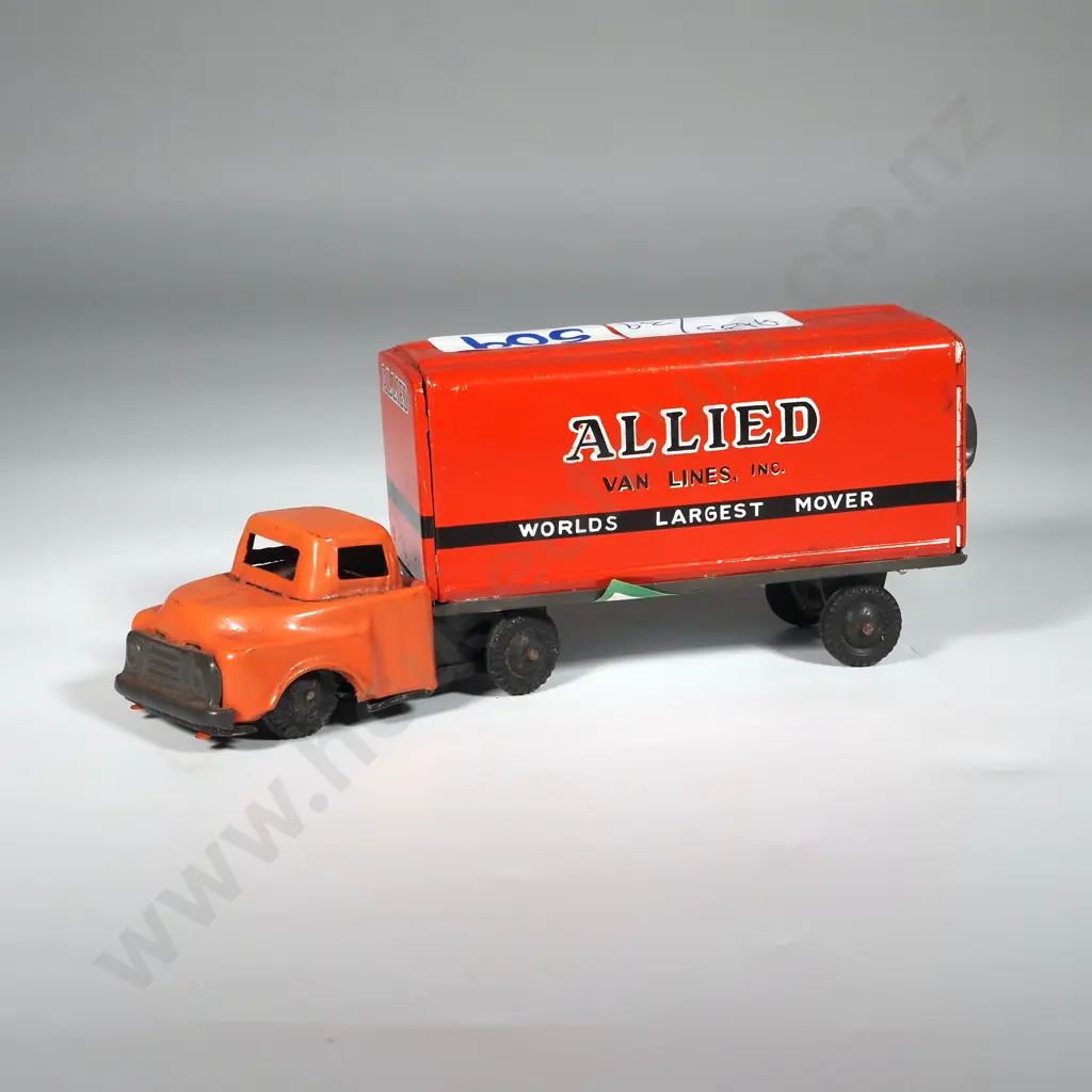 Alps Orange/Red Allied Van Lines Truck w Friction Wheels. Image 1++