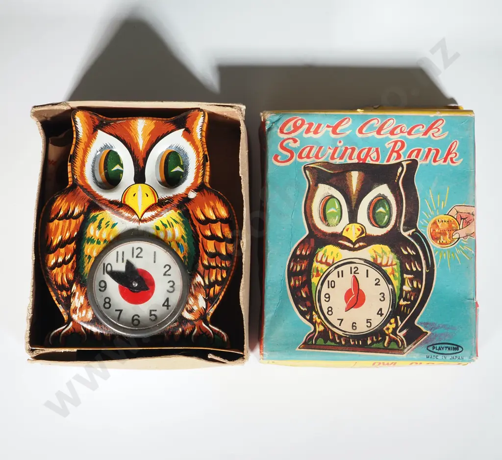 Owl Clock Savings Bank In Original Box Image 1++
