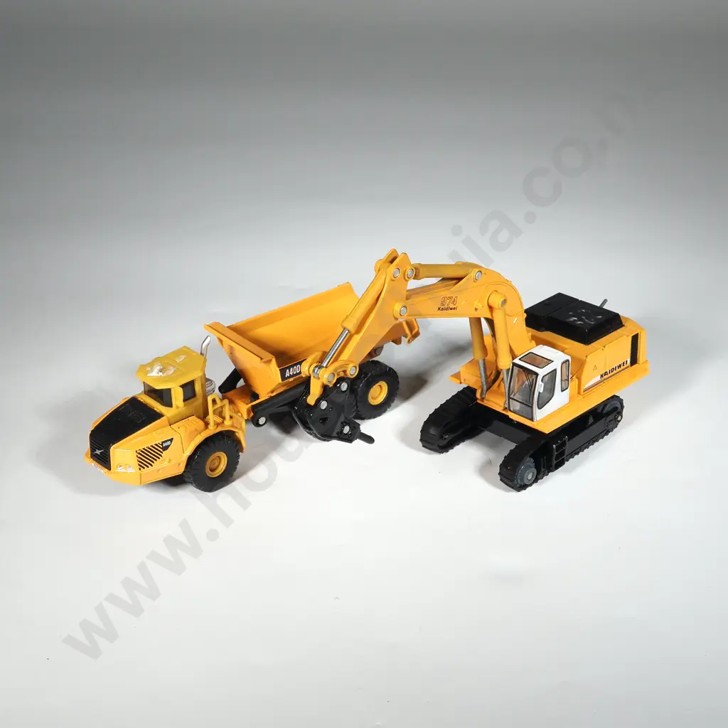 Two Kaidiwai Hydraulic Die-Cast Model 1:87 Toys: A40D  Dump Truck & 974 Crawler Excavator. Image 1++