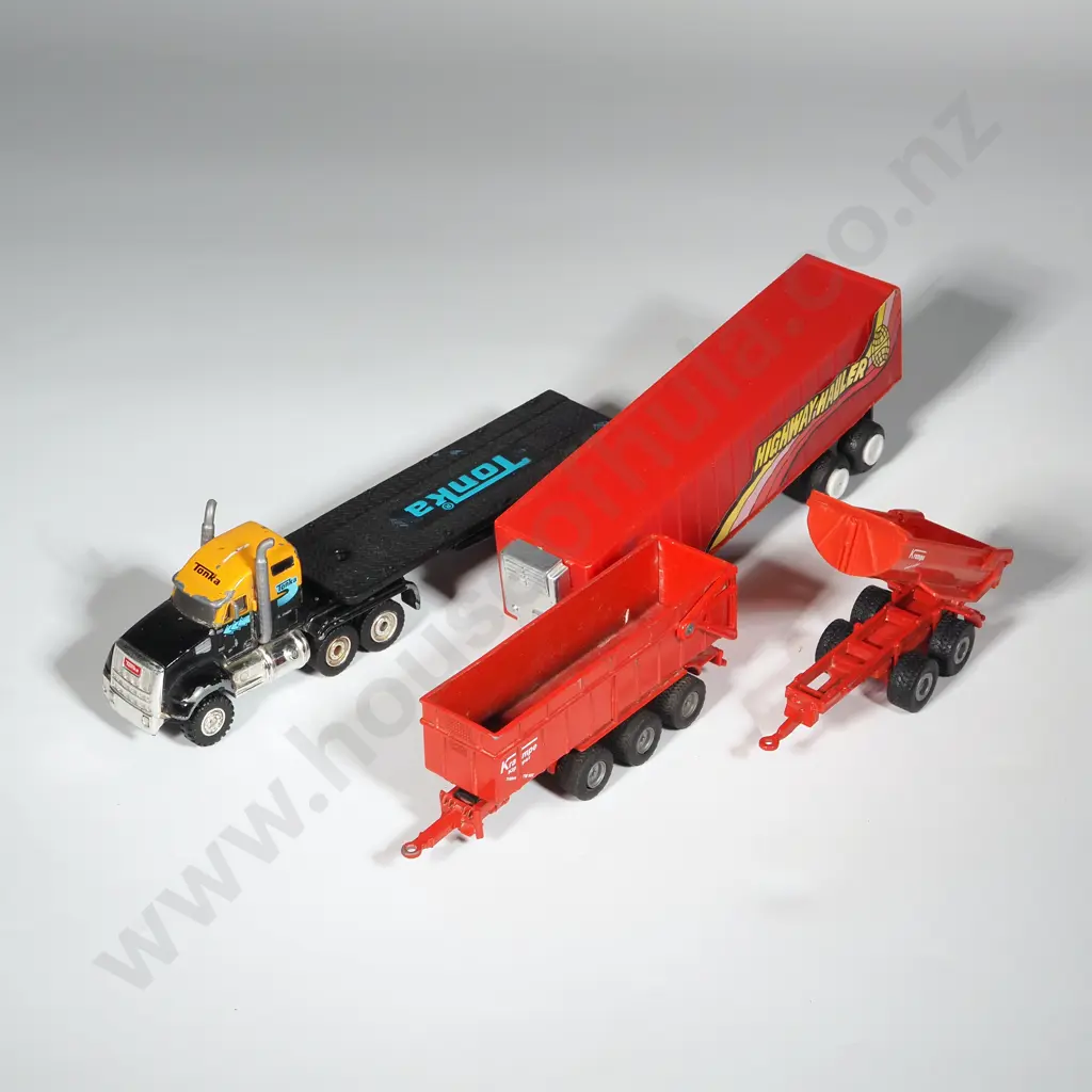Vintage Model 1994 Tonka Die-Cast Flat Bed Crate Truck. Plastic Highway Hauler & Krampe Die-Cast/Plastic Trailers. Image 1++