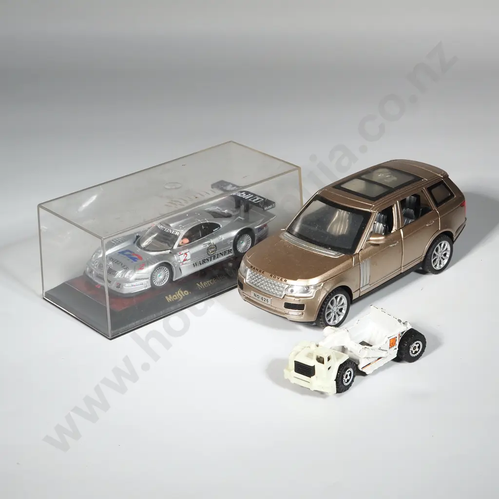 Boxed Maisto Mercedes CLK LM Warsteiner. Die-Cast Range Rover w Opening Doors & Trunk. White Matchbox Scraper Toy. Image 1++