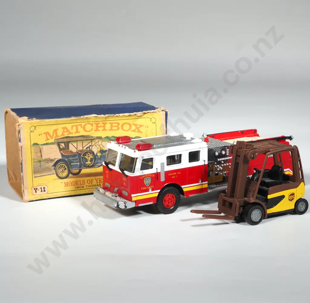 1998 Code 3 Louisville Seagrave Collectable Pumper Fire Engine. Siku Fork Lift & Empty Matchbox Box. Image 1++