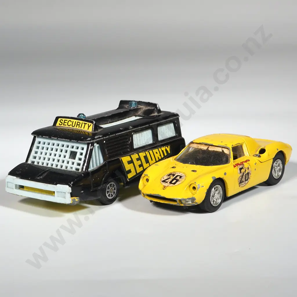 Corgi Black Security High Speed Van, & Yellow BoxRacing Car 1/43. Image 1++