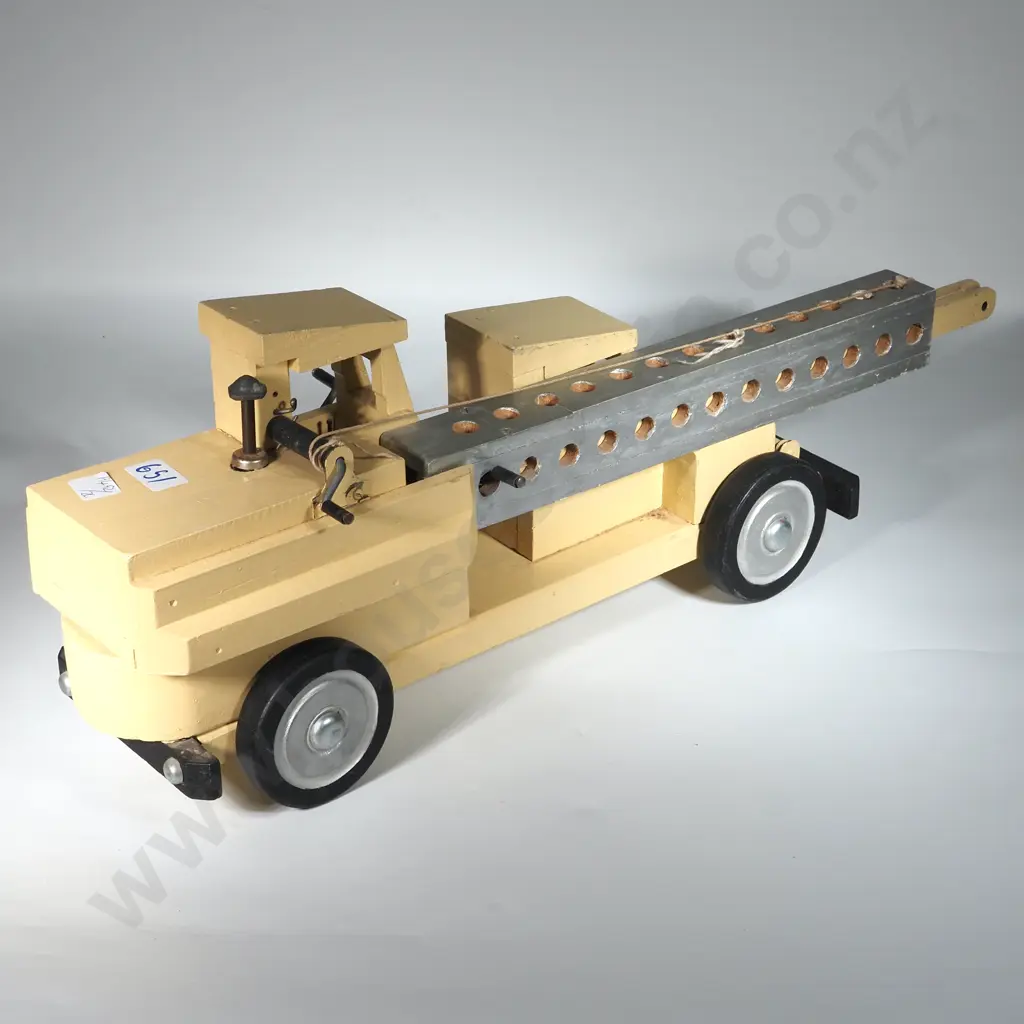 Handmade Wooden Truck w Crane & Extension - Cream w Black Accents Image 1++