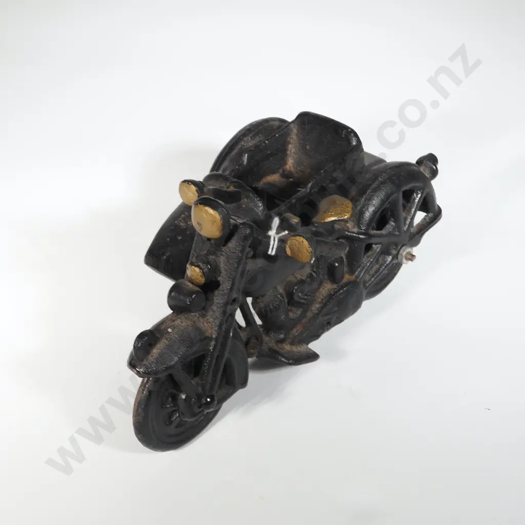 Vintage Cast Iron Model Of A Motorbike with SideCar  Image 1++