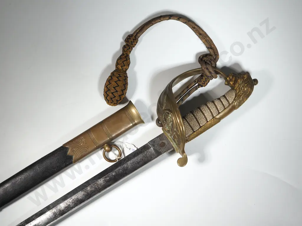 1827 Pattern Naval Sword w Leather Scabbard & Sword Knot.  Manufactured by J.Friedeberg, Portsea. Image 1++