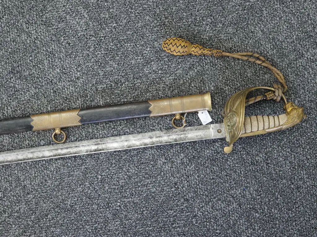 1827 Pattern Naval Sword w Leather Scabbard & Sword Knot.  Manufactured by J.Friedeberg, Portsea. Image 1++