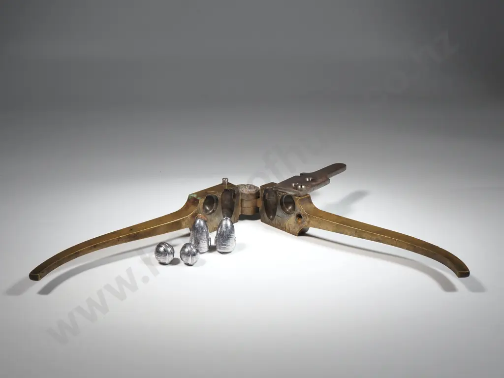 Rare Original Brunswick Two Cavity Brass Bullet Mould for Belted Ball & Conical Bullet w Wings, .650 Calibre Circa 1820 Image 1++