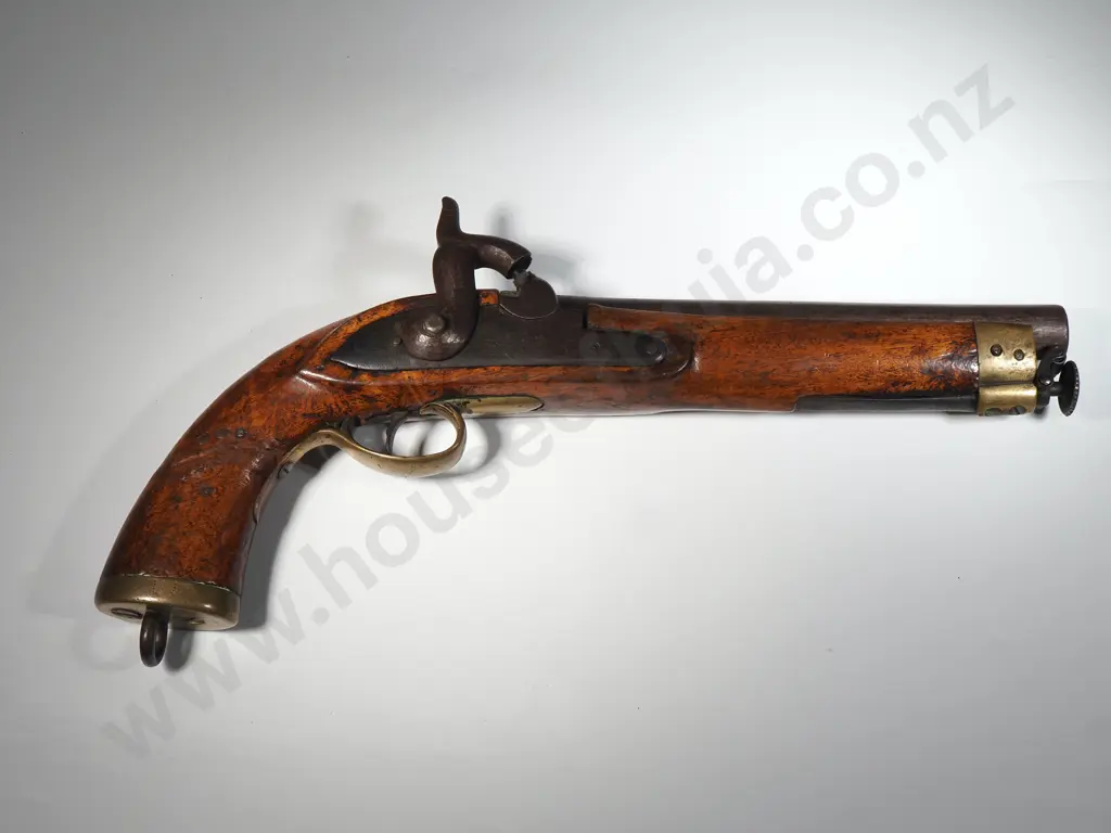 Captive Ramrod Percussion Pistol ,Large Bore w Brass Furniture. Image 1++