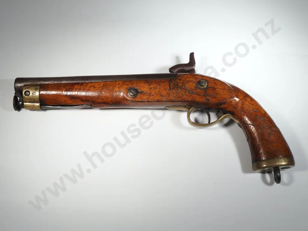 Captive Ramrod Percussion Pistol ,Large Bore w Brass Furniture. Image 1++