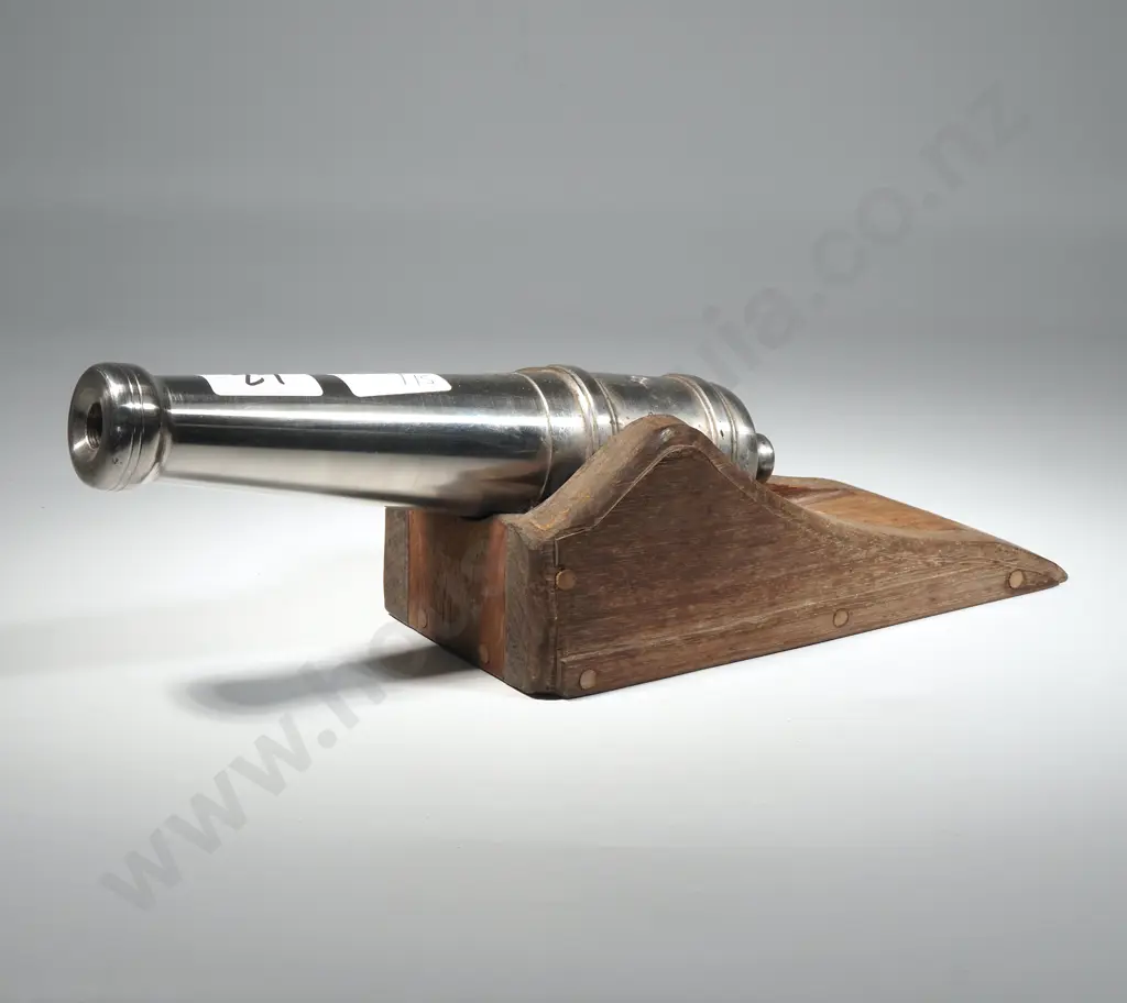Decorative Heavy Stainless Steel Naval Cannon on Wooden Base. Image 1++