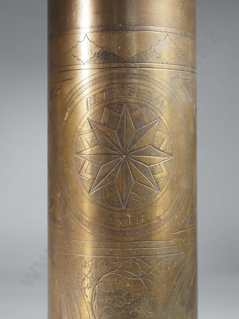 Trench Art Shell 1916 Dated German 75mm - Inscribed Bethlehem 9/12/17  Image 1++