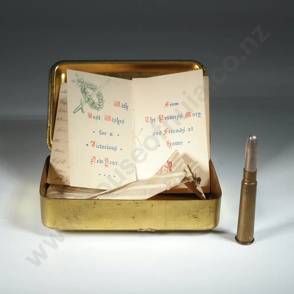 1914 Princess Mary Gift Tin w Original Pencil / Christmas Card & Segment of Tissue Paper  Image 1++