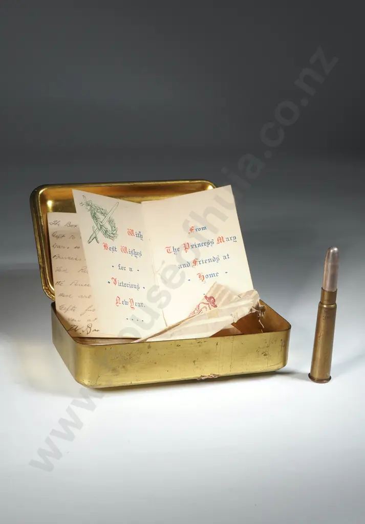 1914 Princess Mary Gift Tin w Original Pencil / Christmas Card & Segment of Tissue Paper  Image 1++