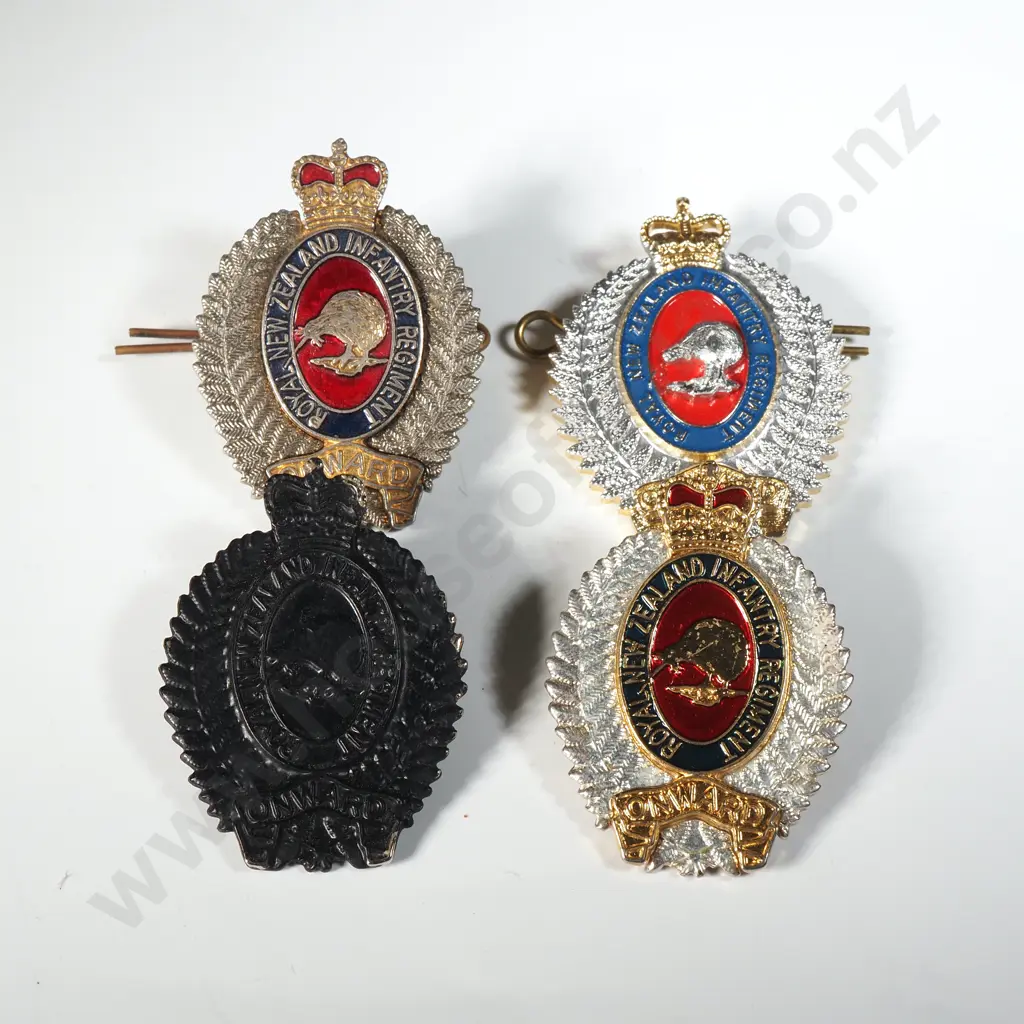 Four Anodised New Zealand Infantry Cap Badges - One Scarce Blackened  Image 1++