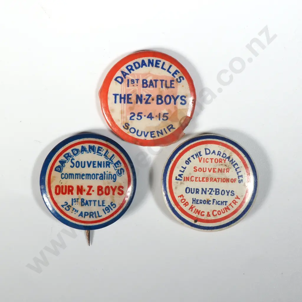 Three WW1 New Zealand Dardanelles Patriotic Pins Image 1++