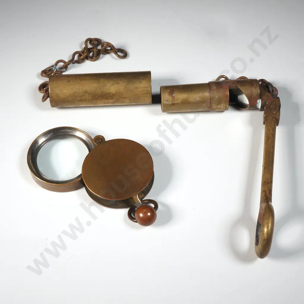 Vintage Brass Bore Mirror w Enfield Markings & Brass Magnifying Glass  Image 1++