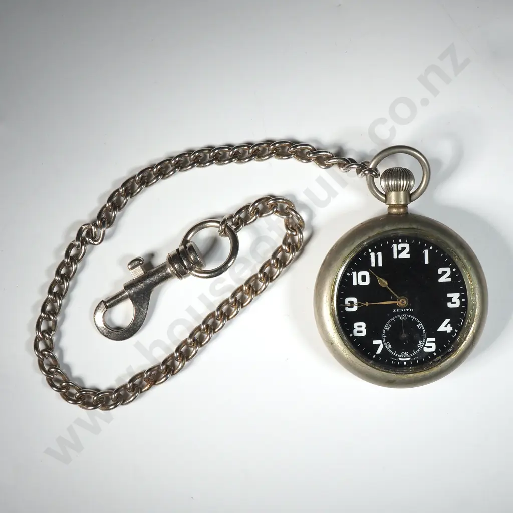 Large Indian Black Face Pocket Watch & Chain  Image 1++