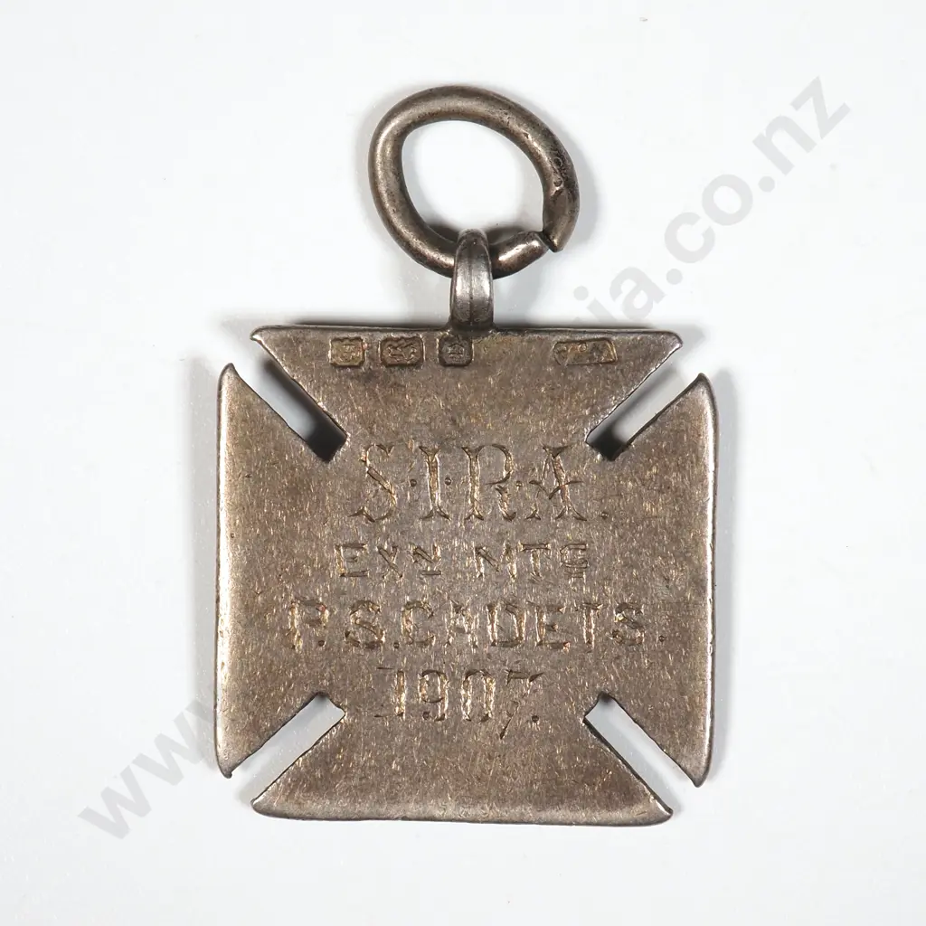 Sterling Silver & 9ct Gold Fob Medal S.I.R.A. P.S. Cadets 1907. Image 1++