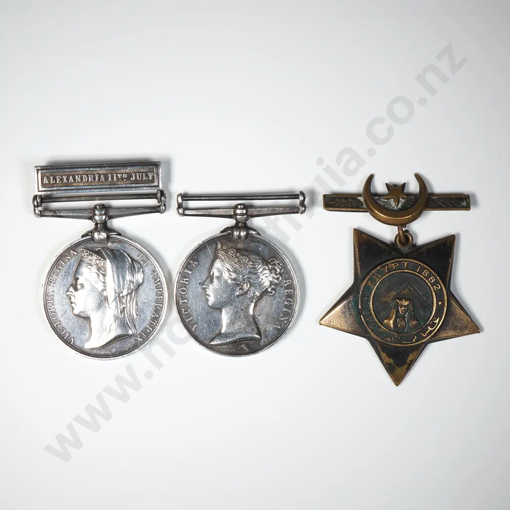 Victorian English Royal Navy Group of Three Medals - Egypt 1882 Medal - LSGC & Khedives Star - John Oneil Boatswains Mat Image 1++