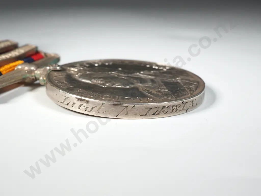 Boer War Q.S.A. Medal & 2x Bars. LT N Lewin. 'Marshall's Horse' Cavalry Unit. Image 1++