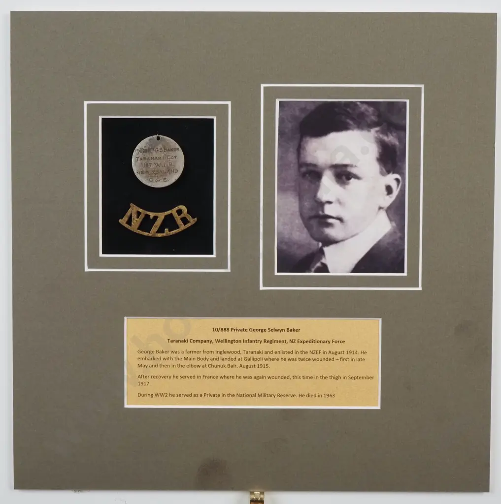 WW1 New Zealand Dog Tag to 10/888 Pvt George Selwyn Baker WIA Chunuk Bair  Image 1++