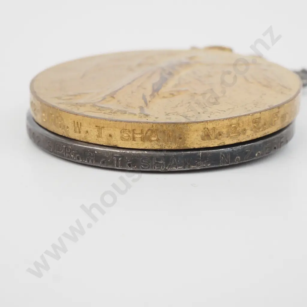 WW1 NZEF Medal Pair to 4/1842 W T Shaw & Sterling Silver Wellington Orphans Club Medal  Image 1++