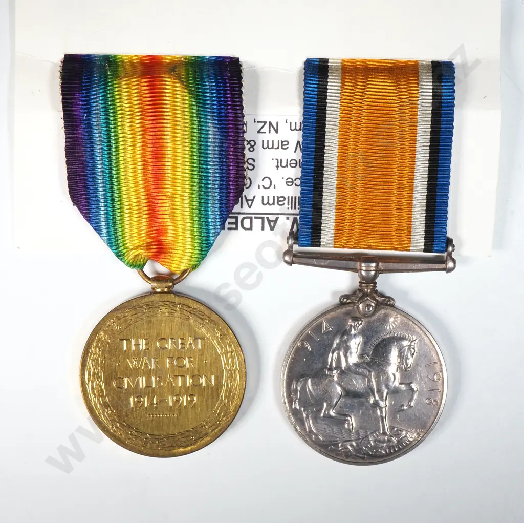 WW1 Pair to 40173 Pte G W Alderton NZEF - WIA Oct 1917  Image 1++