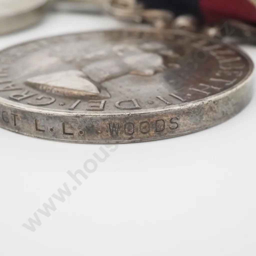 WW2 RNZAF Pacific Service Under Fire Group of Three w Long Service Good Conduct Medal to 71436 Sgt L L Woods Image 1++