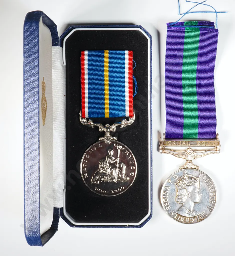 Cased National Service Medal & General Service Medal w Clasp "Canal Zone" Named to 2547224  Outram MD 1951-53 Image 1++