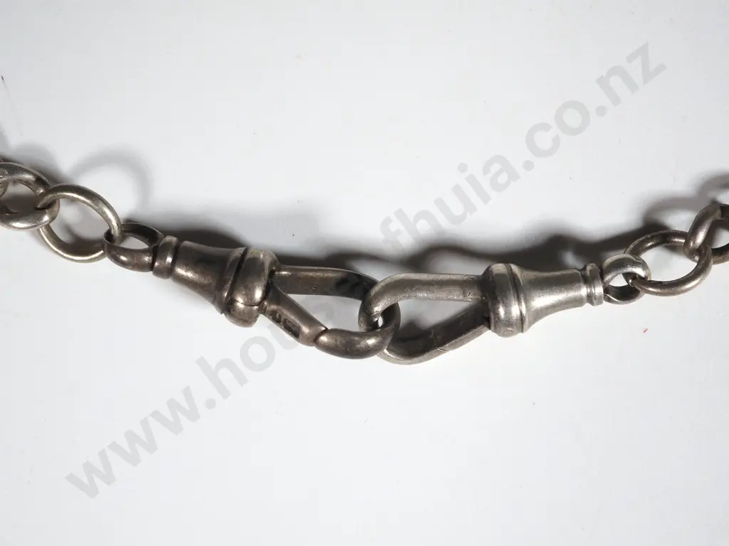 Sterling Silver Watch Chain with T Bar & Medallion . The Medallion with a Cricket Theme & Unmarked Cartouche Image 1++