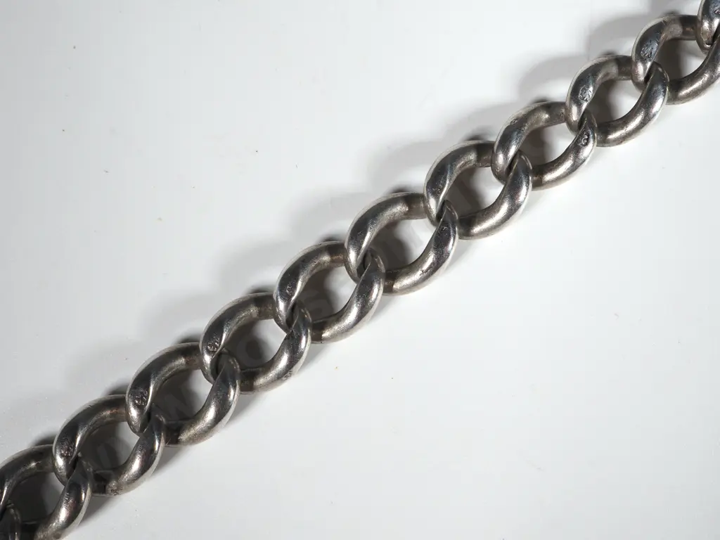Antique Sterling Silver Fob Chain w Scottish Thistle Pendant - Hallmarked Every Link Image 1++