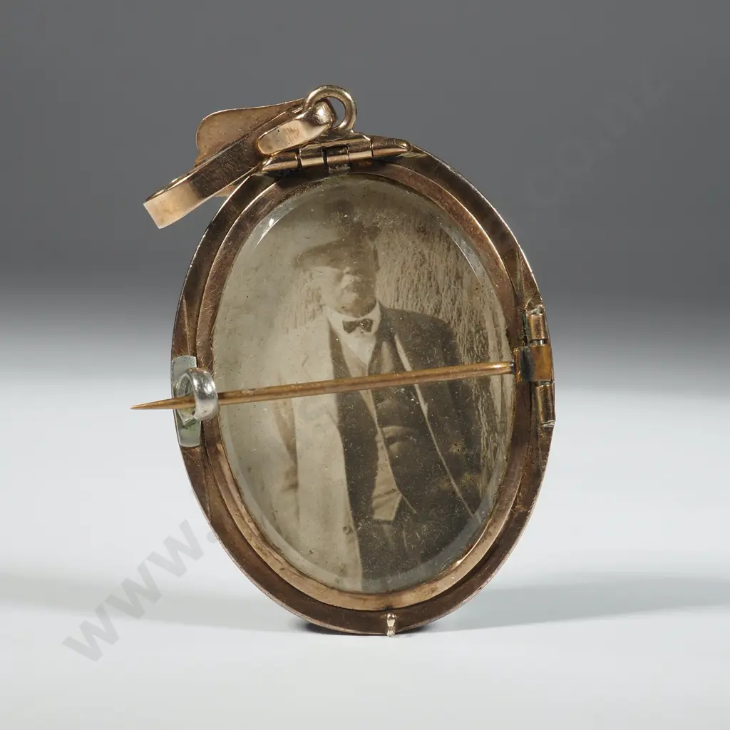 Antique Enamel Gold Mounted w Seed Pearls Mourning Brooch Image 1++