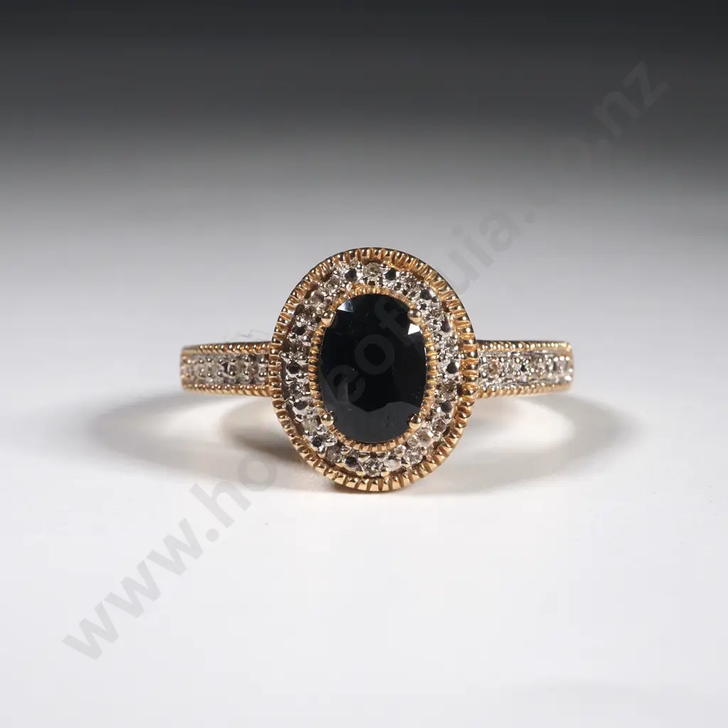 10ct Gold, Sapphire & Diamond Ring  Image 1++