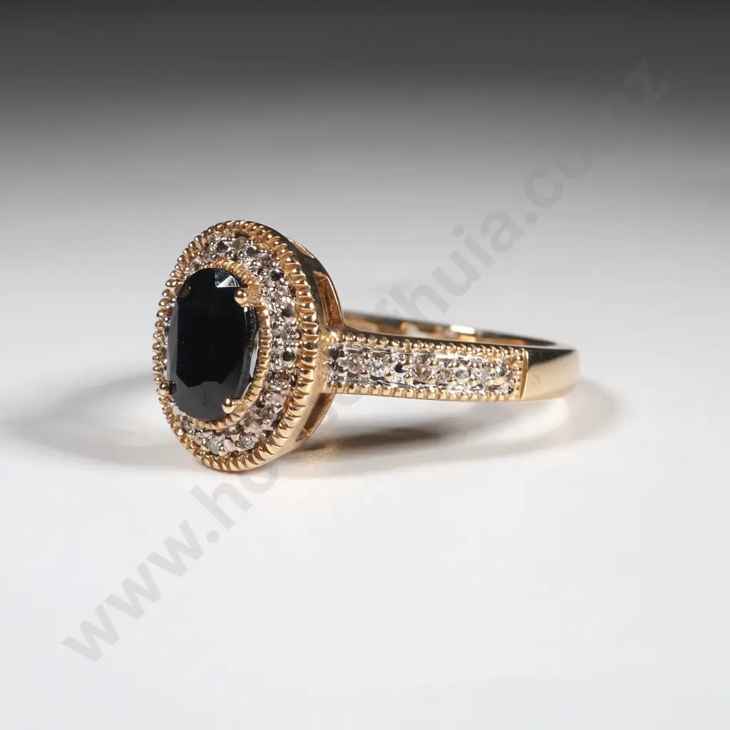 10ct Gold, Sapphire & Diamond Ring  Image 1++