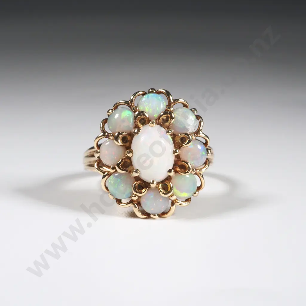9ct Gold & Solid  Opal Flower Cluster Ring Image 1++