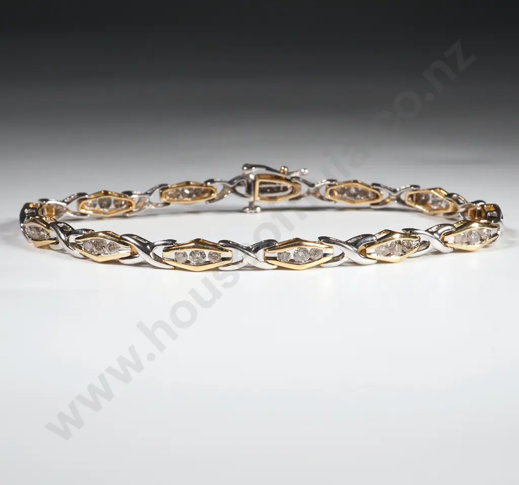 14ct White & Yellow Gold & Diamond Tennis Braclelt Image 1++