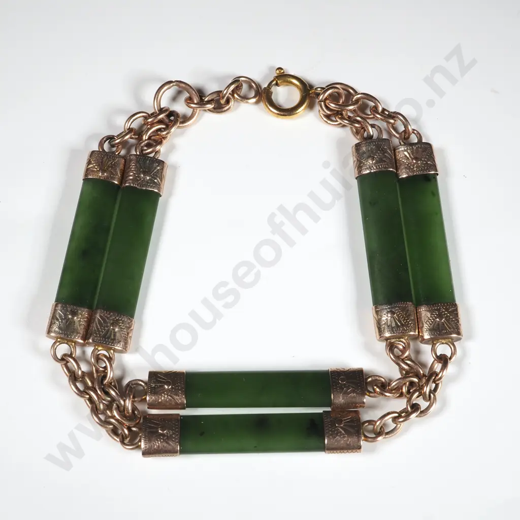 9ct Gold & Greenstone Double Bracelet Image 1++