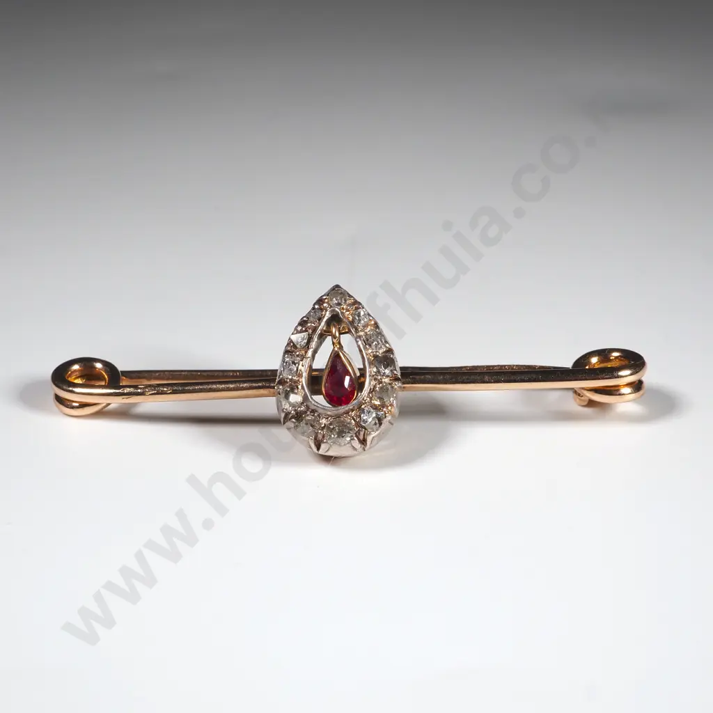 15ct Antique Diamond & Ruby En Temblement Brooch Image 1++